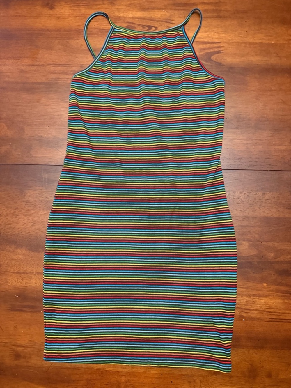 Slim Fit Multicolor Striped Midi Dress with Spaghetti Straps